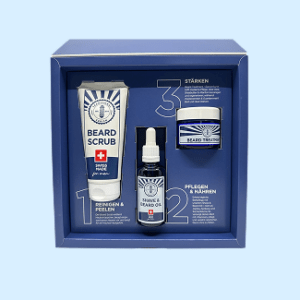TheBarber.ch Beard Box set with Beard Scrub, Shave Oil and Beard Treatment – Sesame Oil and Shea Butter 50ml