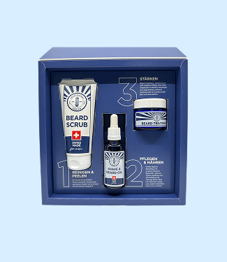 TheBarber.ch Beard Box set with Beard Scrub, Shave Oil and Beard Treatment – Sesame Oil and Shea Butter 50ml